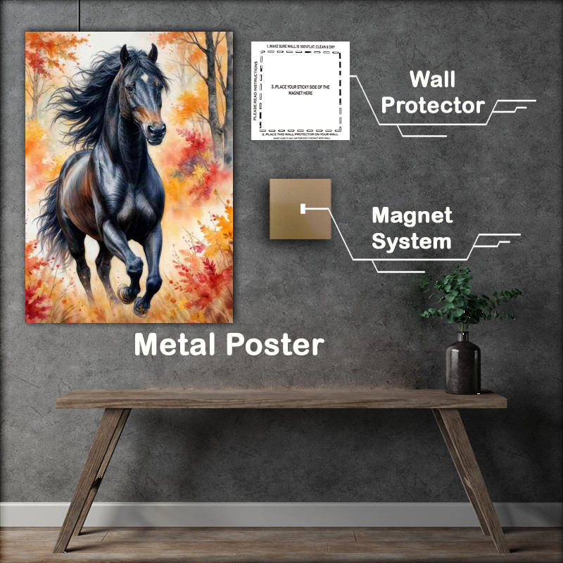 Buy Metal Poster : (Majestic black horse in the woods)