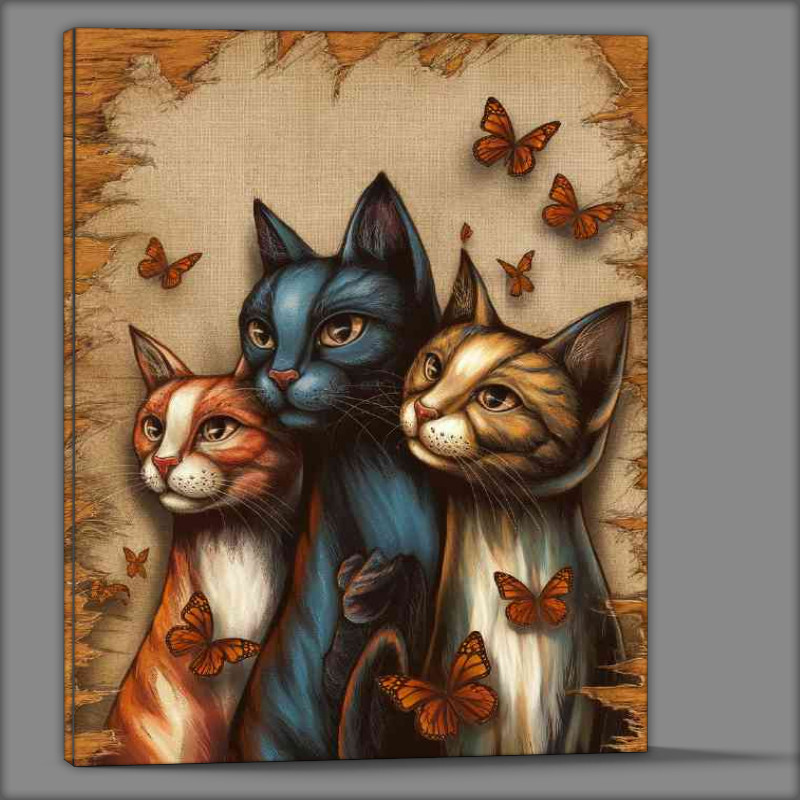 Buy Canvas : (Three intricately designed cats with vibrant color)
