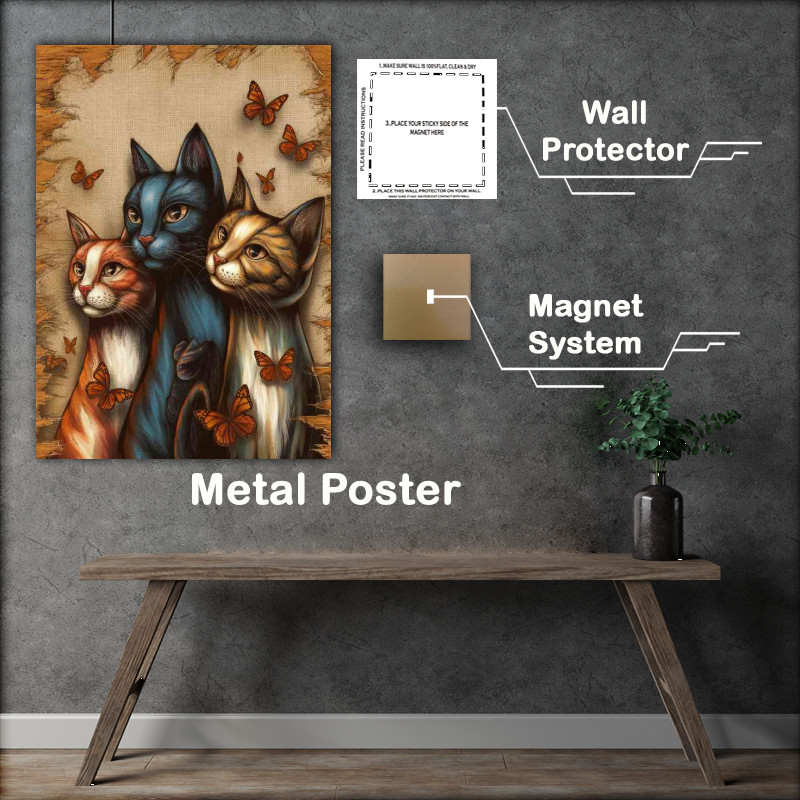 Buy Metal Poster : (Three intricately designed cats with vibrant color)