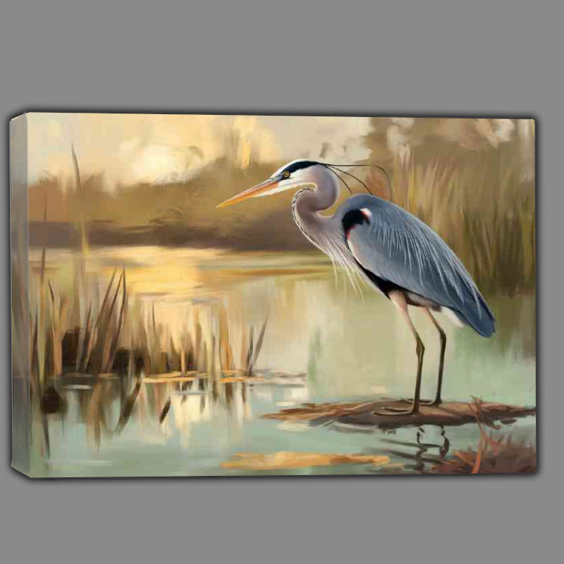 Buy Canvas : (Wetlands and a heron bird)