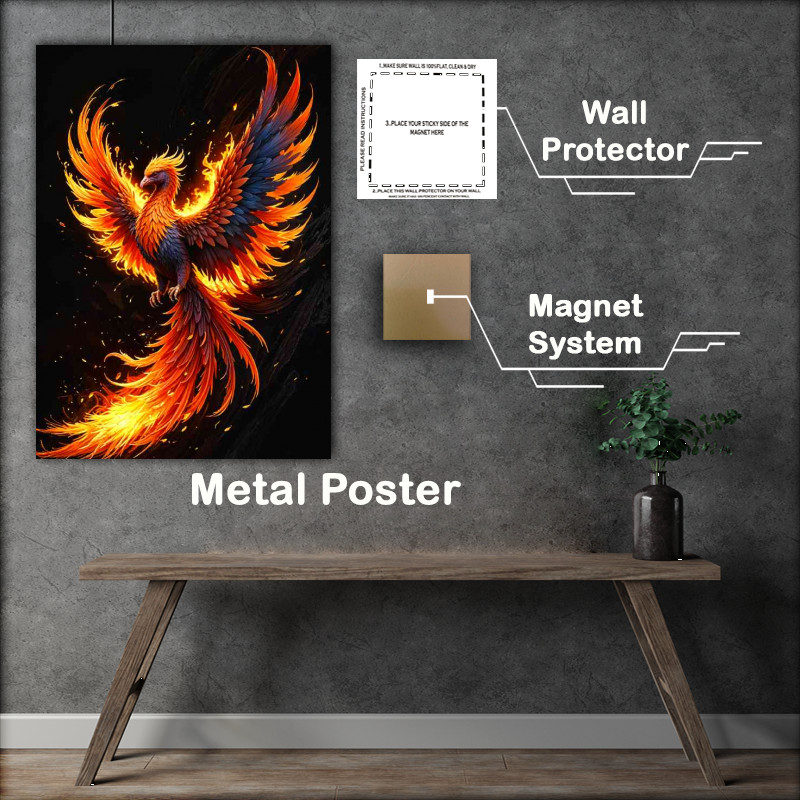 Buy Metal Poster : (Fiery colourful phoenix in flight)