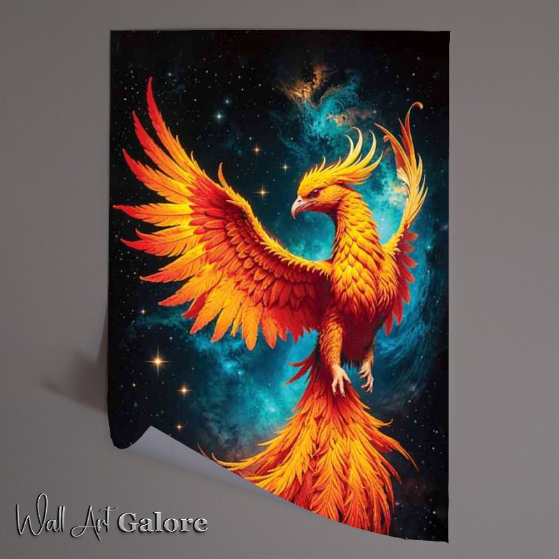 Buy Unframed Poster : (Pheonix with fire embers feathers in space nebula)