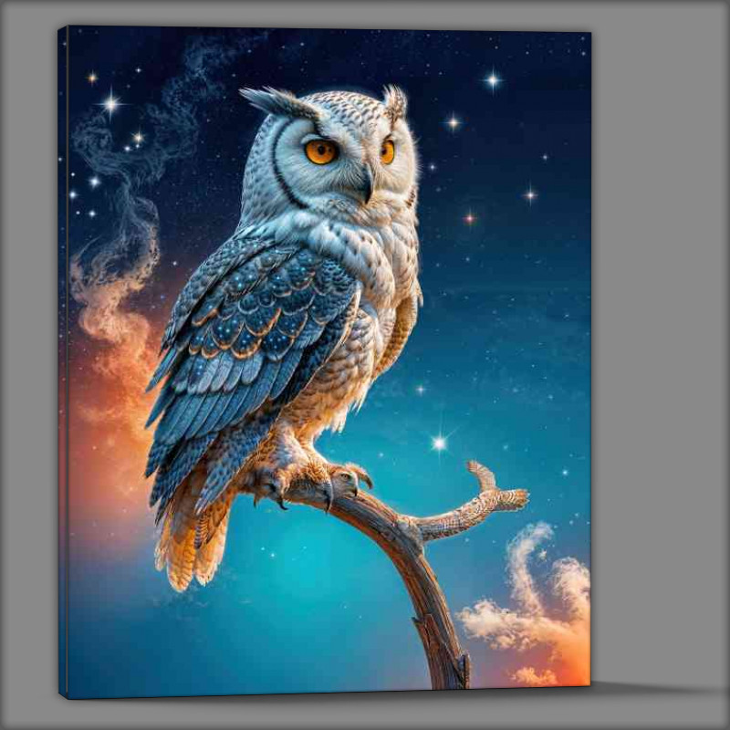 Buy Canvas : (The snowy owl and the night sky with smoke)