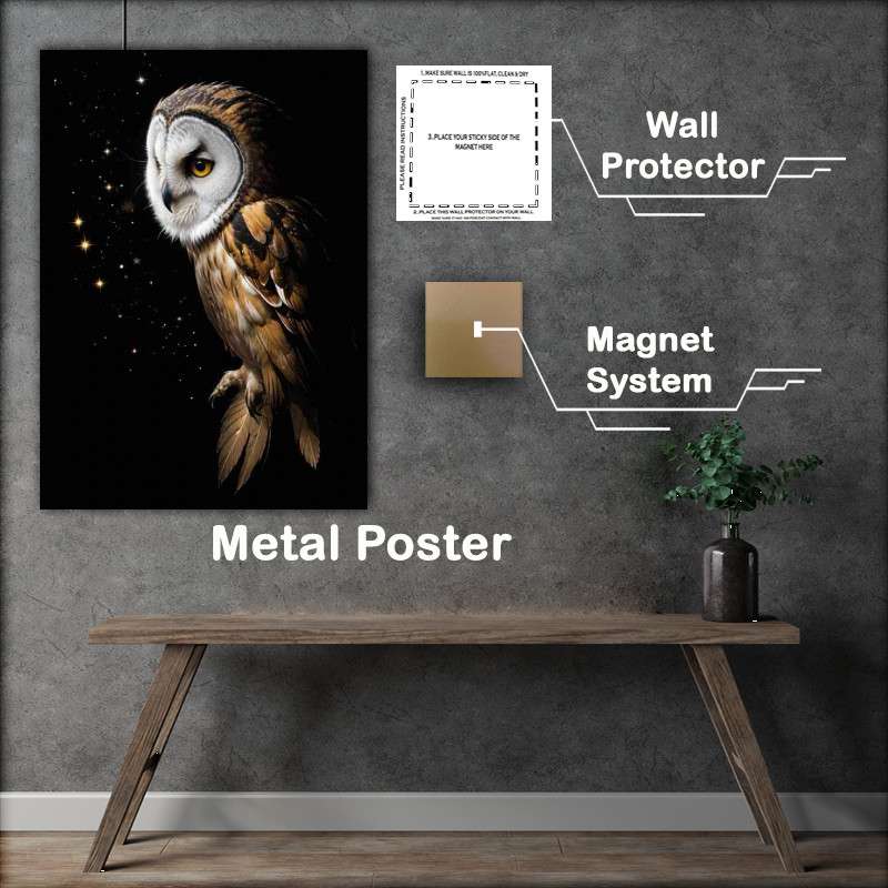 Buy Metal Poster : (majestic owl with striking white and golden feathers)