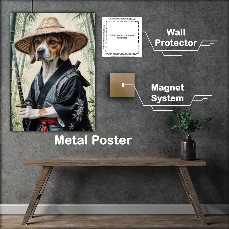 Buy Metal Poster : (Beagle dog samurai warrior in bamboo forest)