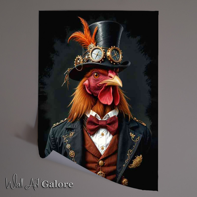 Buy Unframed Poster : (Steampunk rooster in vintage attire)