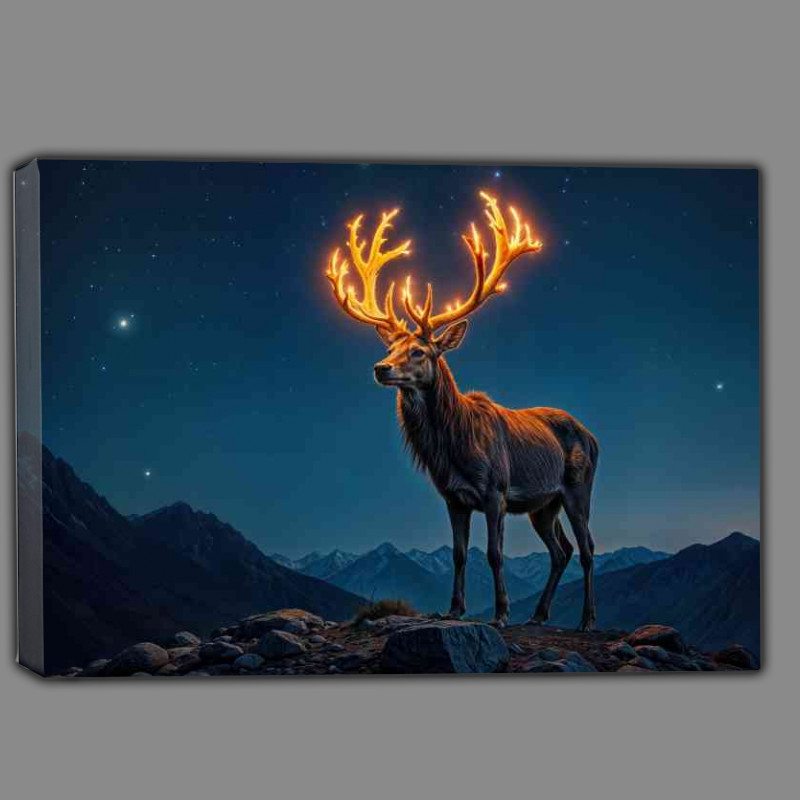Buy Canvas : (Large male deer with fire glowing antlers)