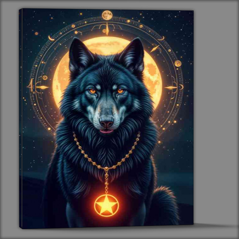 Buy Canvas : (Bkack wolf head with orange eyes)