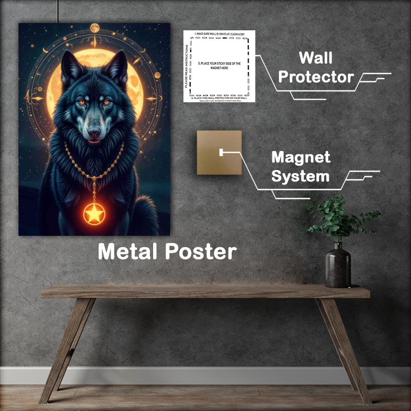 Buy Metal Poster : (Bkack wolf head with orange eyes)