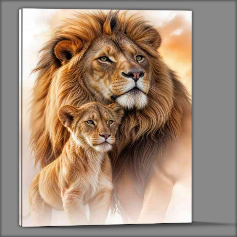 Buy Canvas : (Close up lion and cub in the savanna)