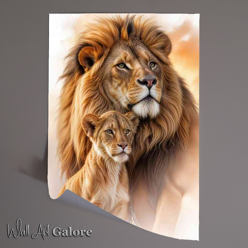 Buy Unframed Poster : (Close up lion and cub in the savanna)