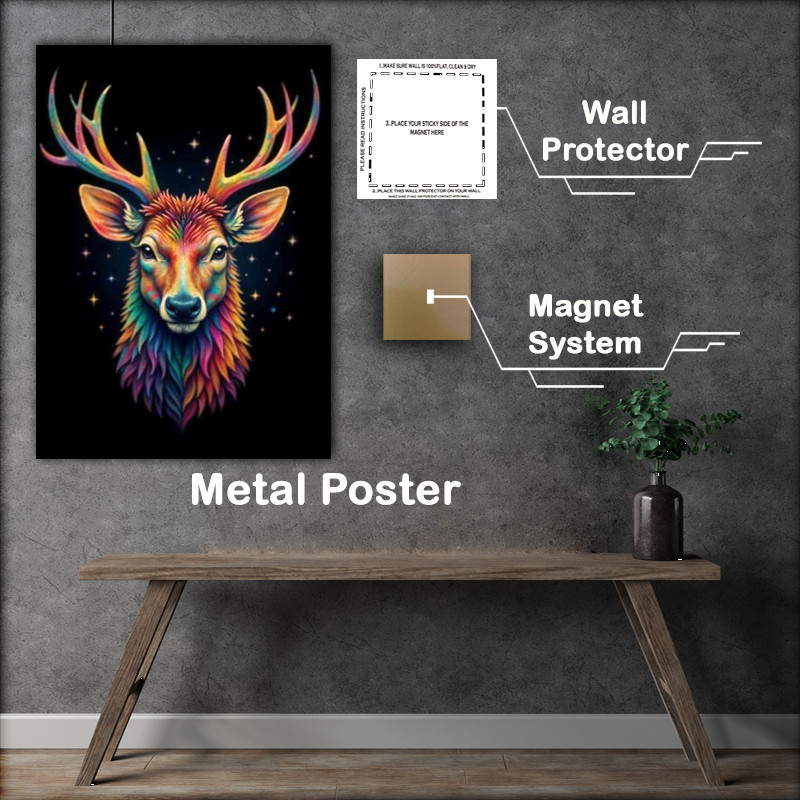 Buy Metal Poster : (Deer with vibrant rainbow colored antlers)