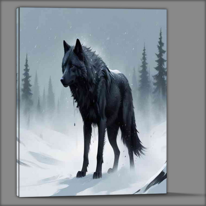 Buy Canvas : (Lone black wolf in the snow)