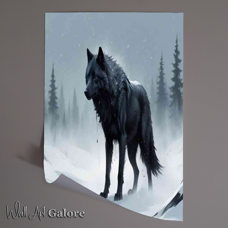 Buy Unframed Poster : (Lone black wolf in the snow)