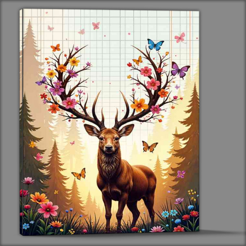 Buy Canvas : (Magical deer with butterflies and rainbow flowers)