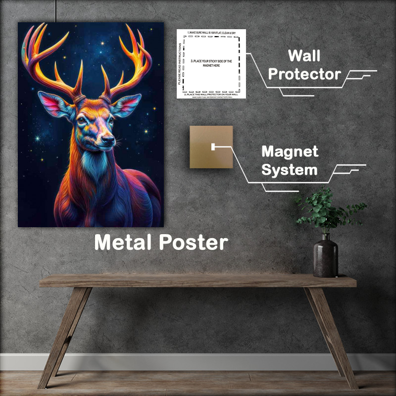 Buy Metal Poster : (Majestic colourful stag at night)