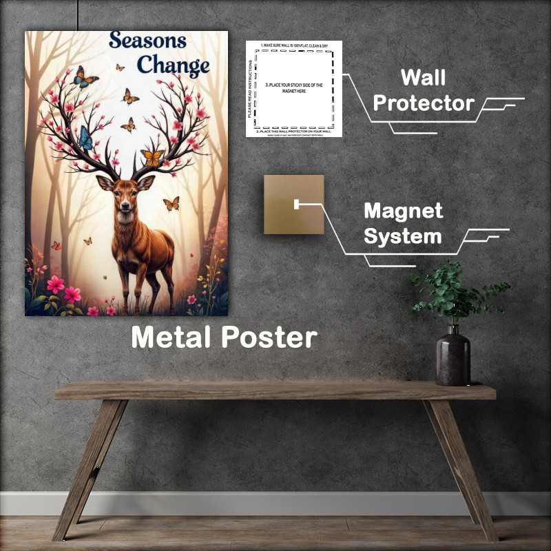 Buy Metal Poster : (Seasons with the stag and butterfiles)