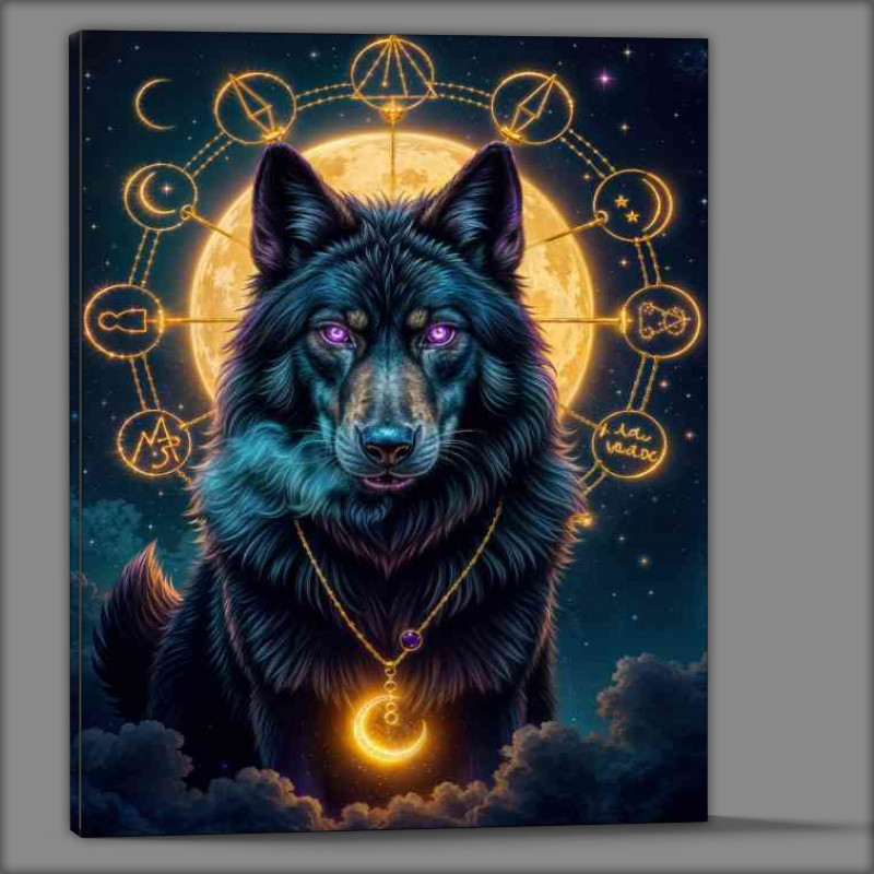 Buy Canvas : (The dark wolf with the purple eyes and magical moon)