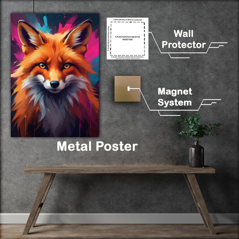 Buy Metal Poster : (Vibrant colorful fox with piercing eyes)