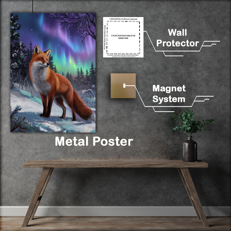Buy Metal Poster : (Winter landscape with a fox standing)
