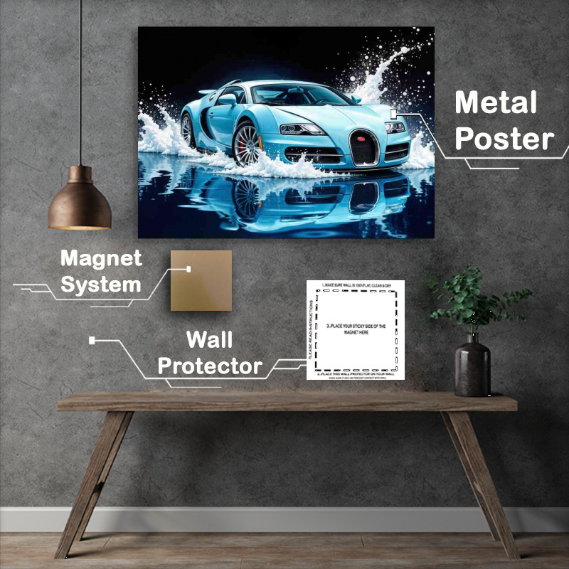 Buy Metal Poster : (Bugatti super car in light blue style)