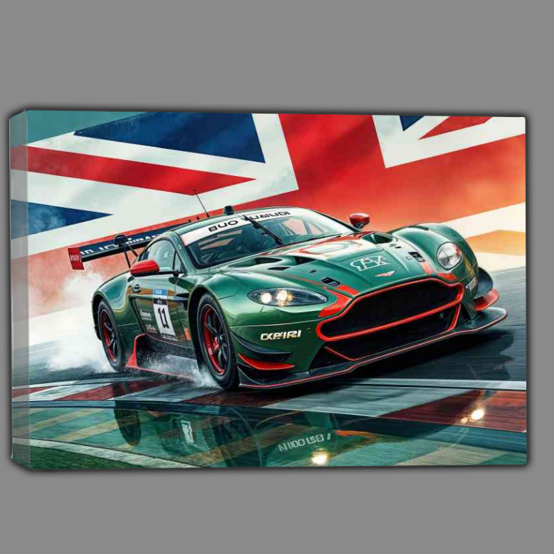Buy Canvas : (Green aston martin race car on a racetrack)