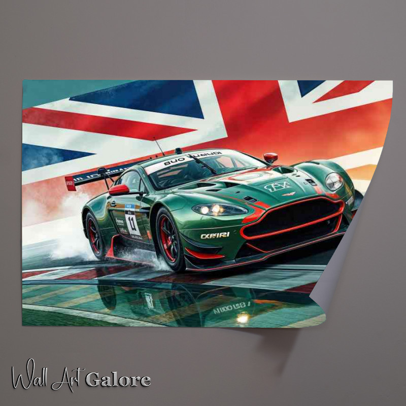 Buy Unframed Poster : (Green aston martin race car on a racetrack)