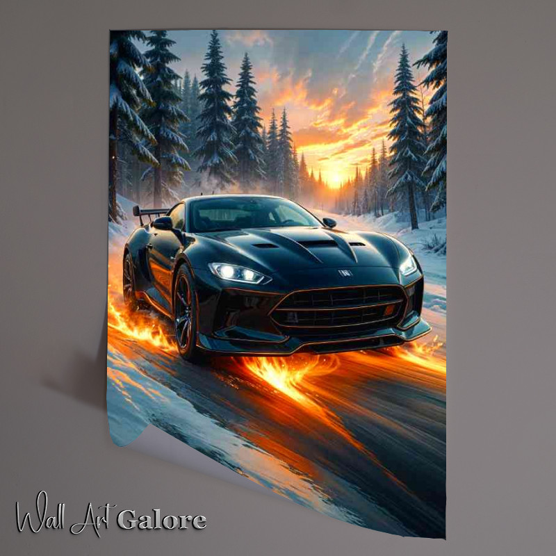 Buy Unframed Poster : (Black sports car burning through the forest)