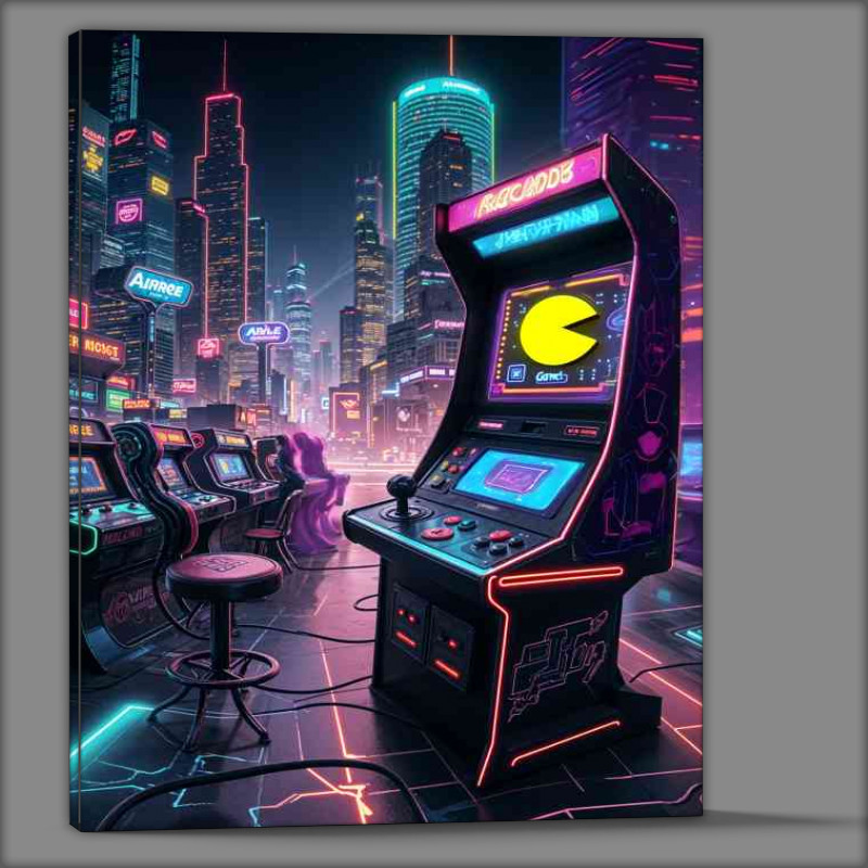 Buy Canvas : (Gaming maching retro style in the neon city)