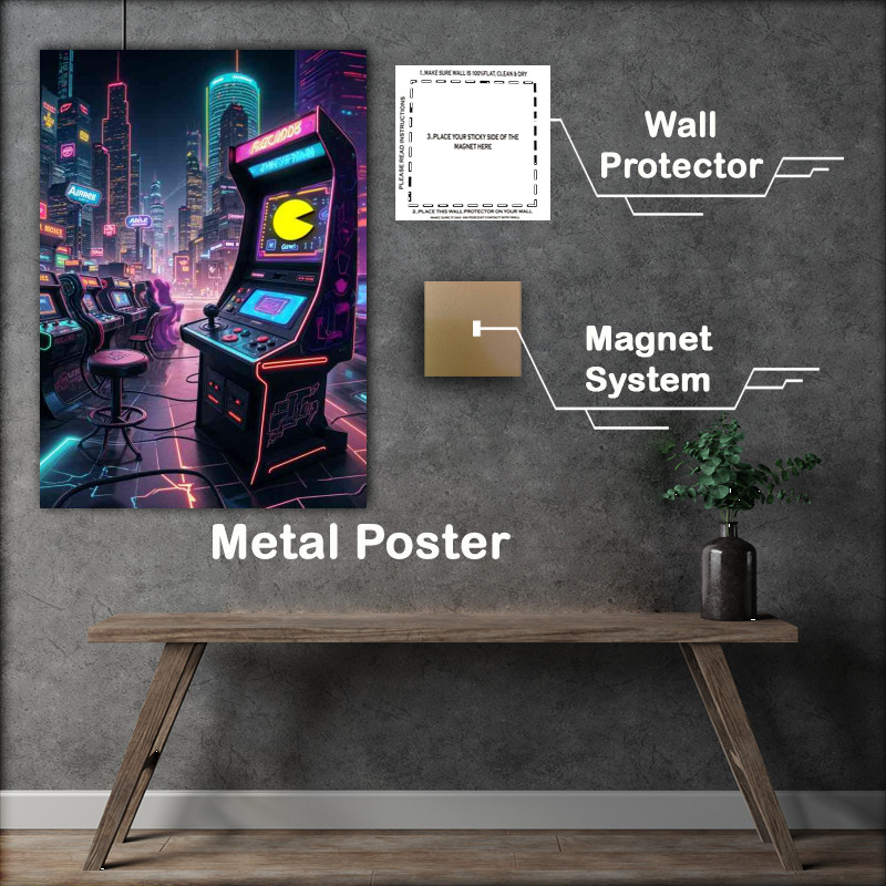 Buy Metal Poster : (Gaming maching retro style in the neon city)