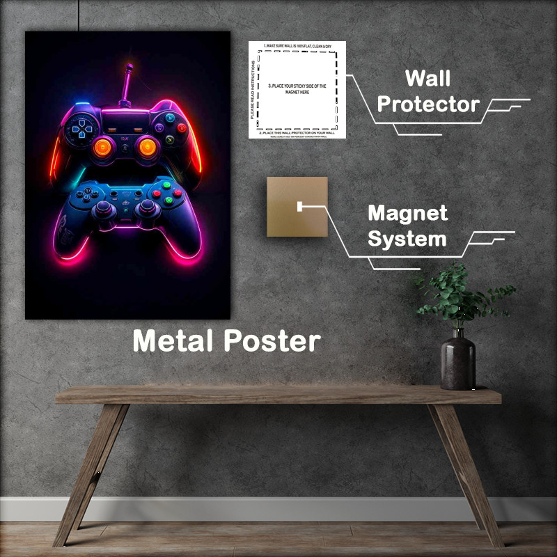 Buy Metal Poster : (Moody neon game ready controllres)