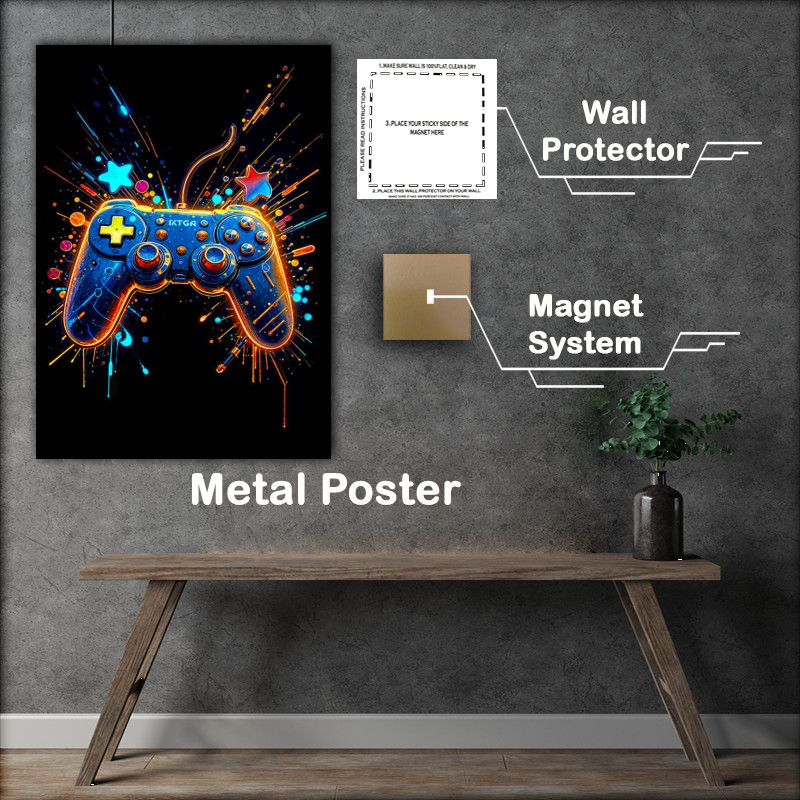 Buy Metal Poster : (Neon world of the gaming controller)