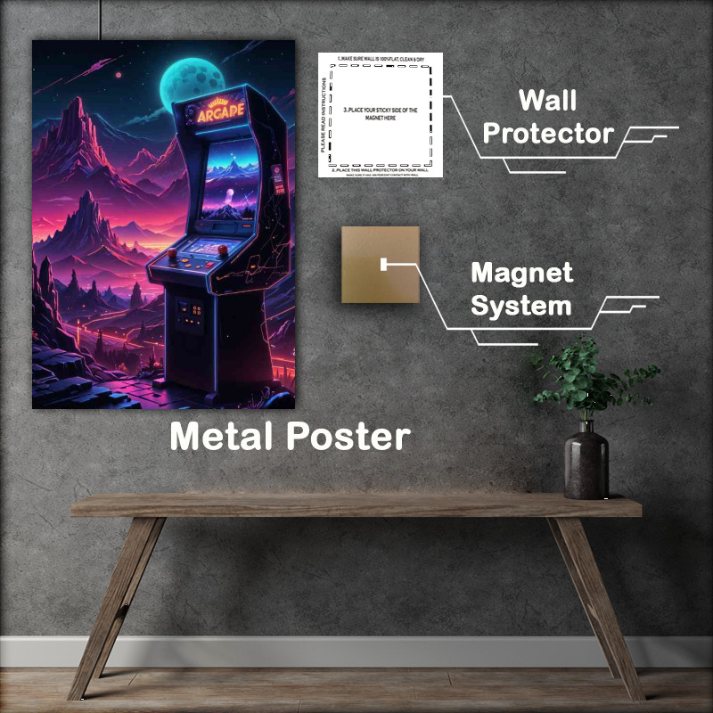 Buy Metal Poster : (Retro arcade game machine neon lit)