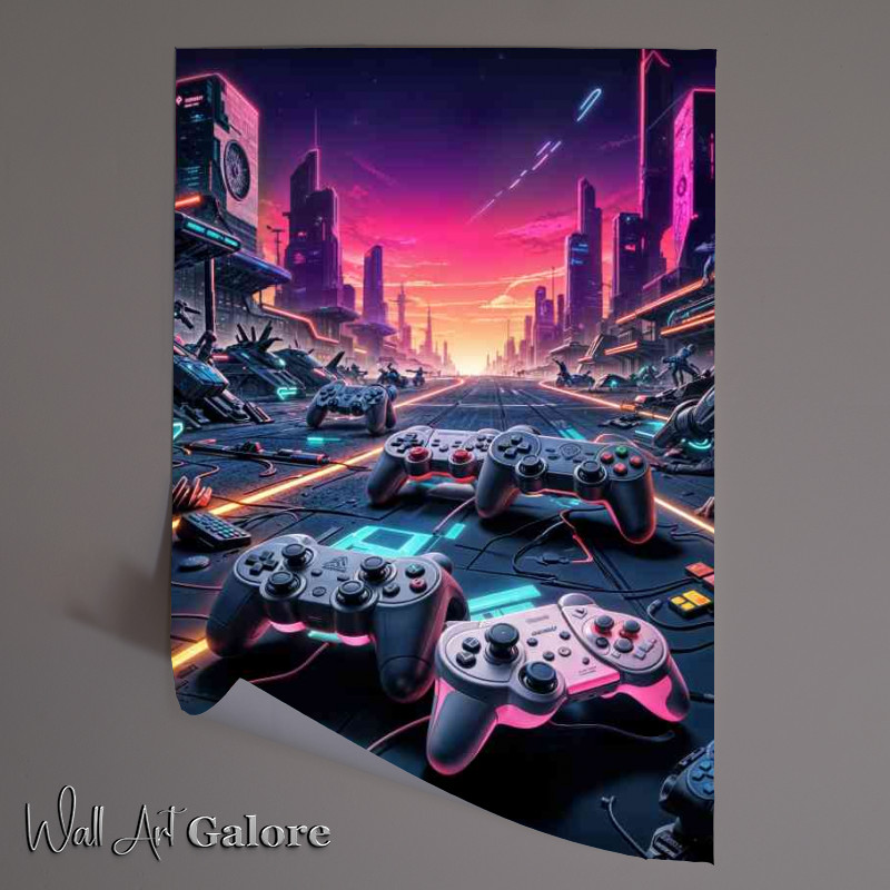 Buy Unframed Poster : (Retro game controllers walk to the final destiny)