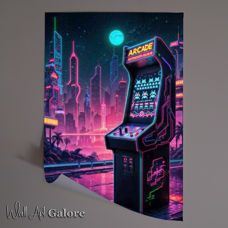 Buy Unframed Poster : (Retro gaming machine in the neon city)
