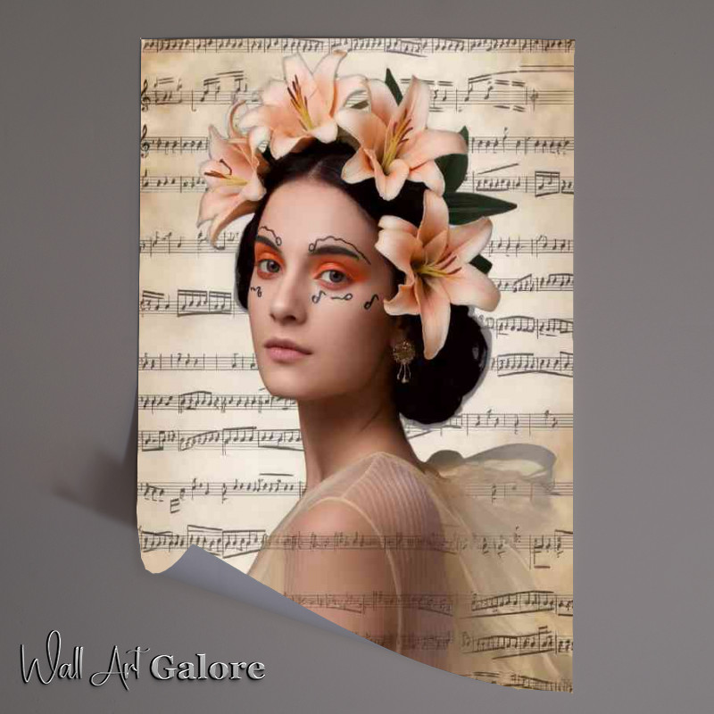 Buy Unframed Poster : (Woman with a serene expression with musical notes)