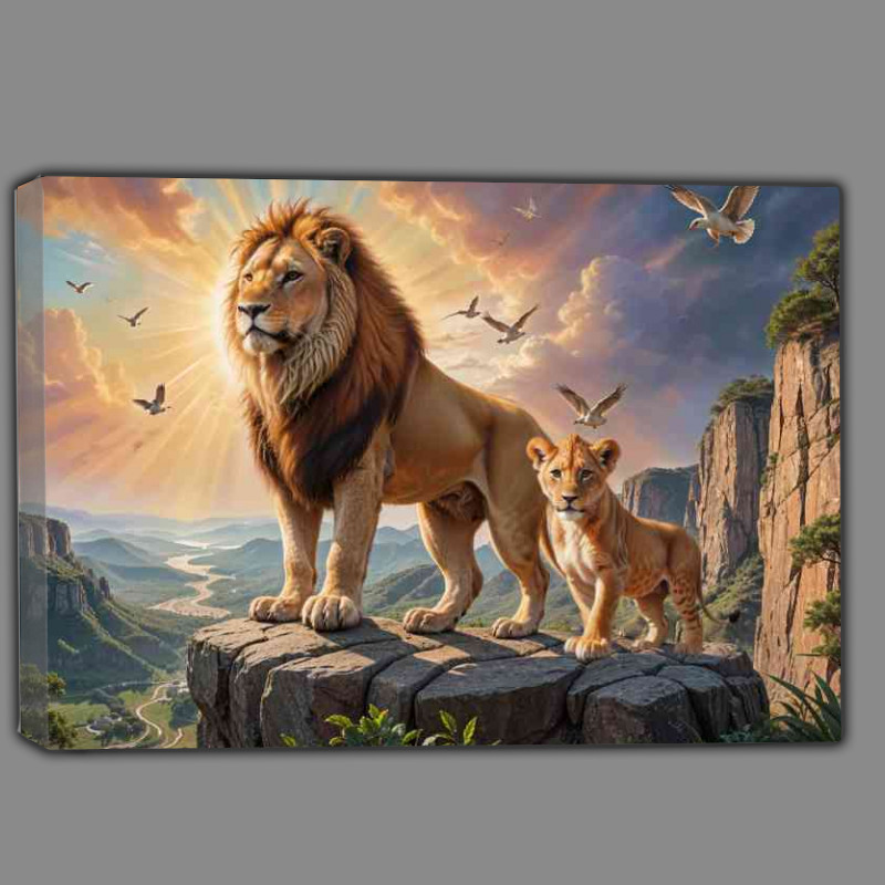 Buy Canvas : (The lion king and his cub on the rocks)