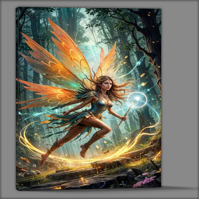 Buy Canvas : (Female fairy warrior magical with large colorful wings.jpeg)