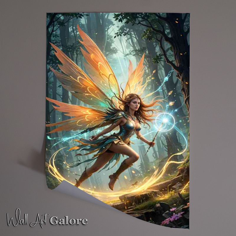 Buy Unframed Poster : (Female fairy warrior magical with large colorful wings.jpg)