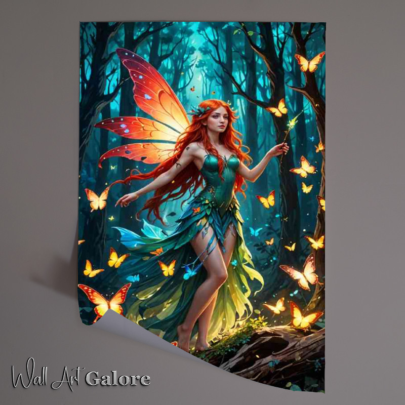 Buy Unframed Poster : (Female fairy with butterflys magical with large colorful wings)