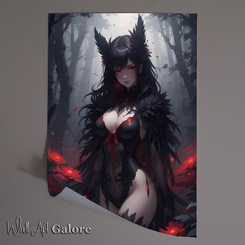 Buy Unframed Poster : (Misty forest with glowing red flowers animae)