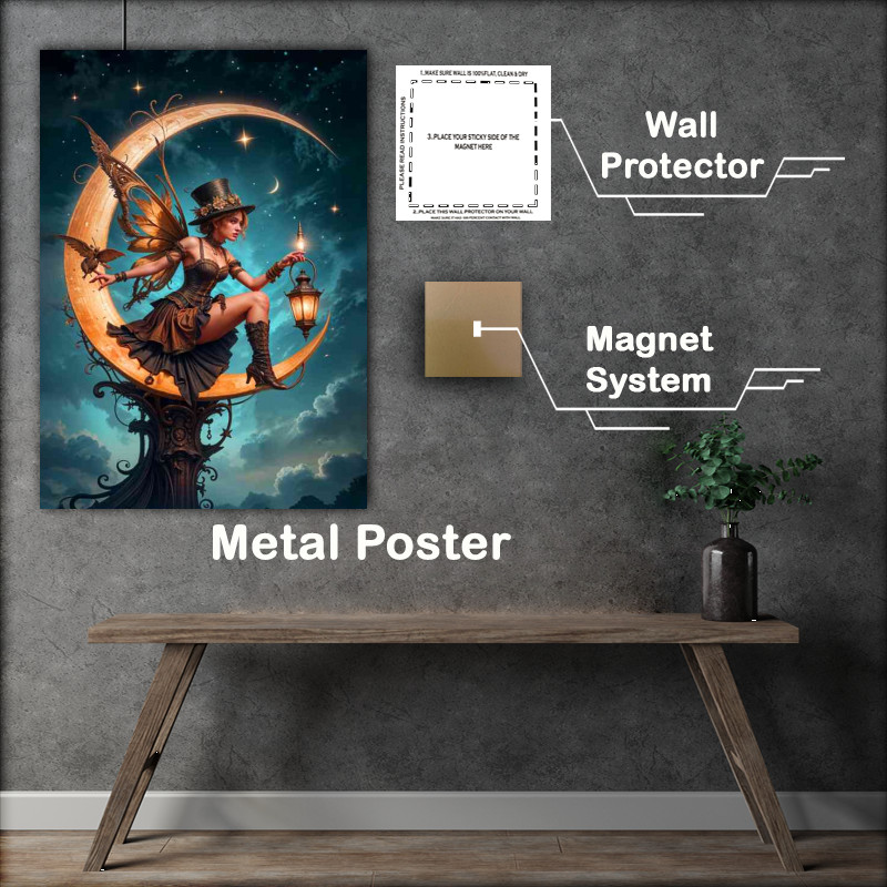 Buy Metal Poster : (Streampunk fairy on the moon)