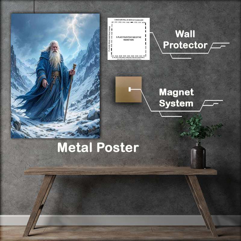 Buy Metal Poster : (fantasy wizard with a long beard wearing a blue robe)