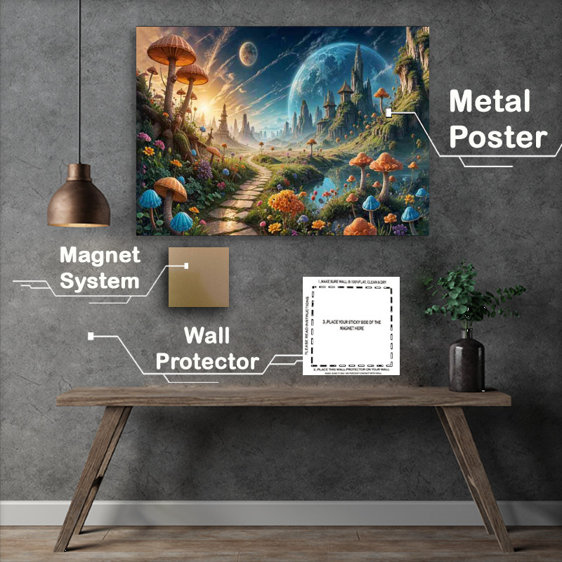 Buy Metal Poster : (Mushroom landscapes dramatic skies fantasy)