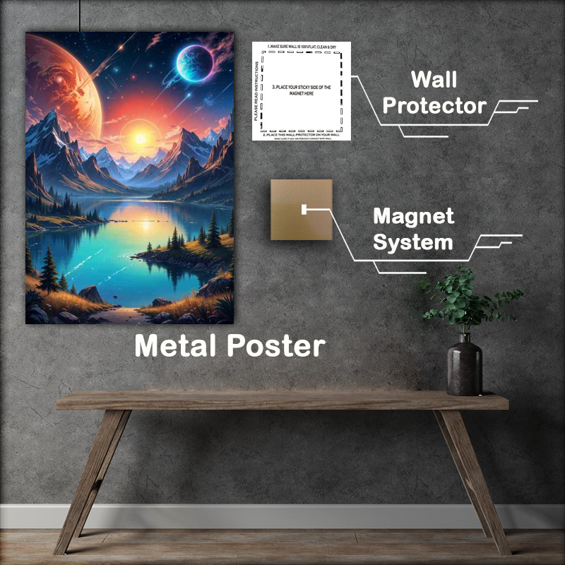 Buy Metal Poster : (Fantasy large glowing planet in the sky)