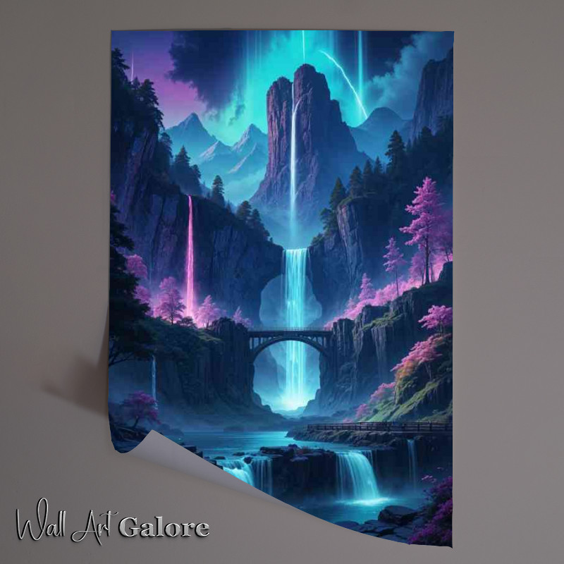 Buy Unframed Poster : (Landscape with a majestic waterfall cascading down towering cliffs)