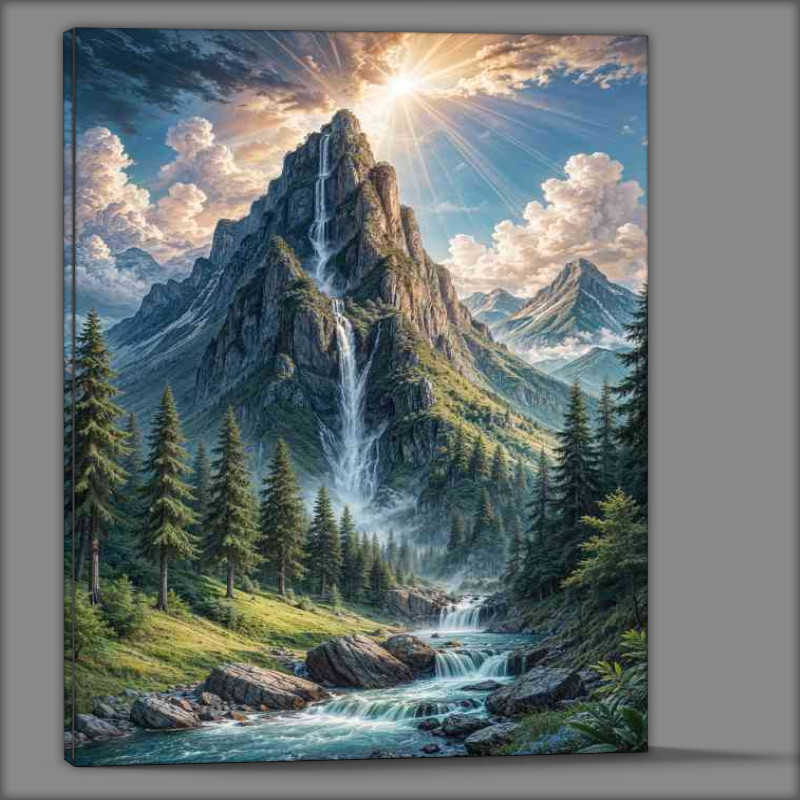 Buy Canvas : (Majestic mountain peak rising into a dramatic sky)
