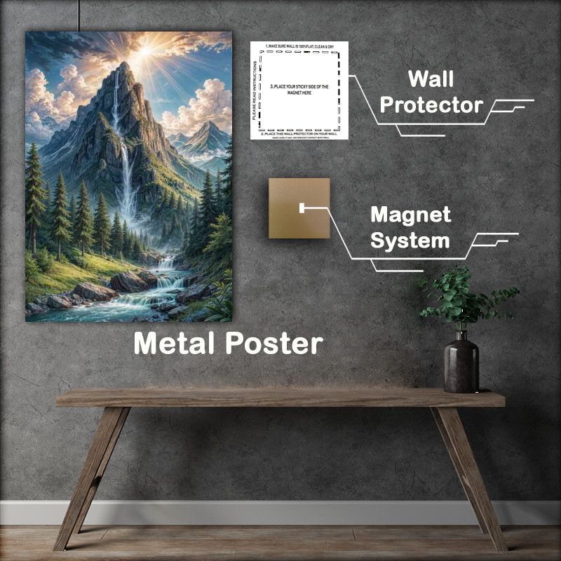 Buy Metal Poster : (Majestic mountain peak rising into a dramatic sky)