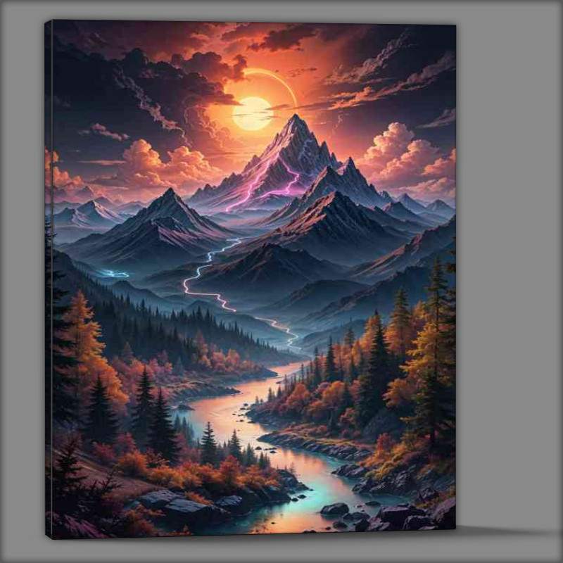 Buy Canvas : (Rocky mountains and flowing river)