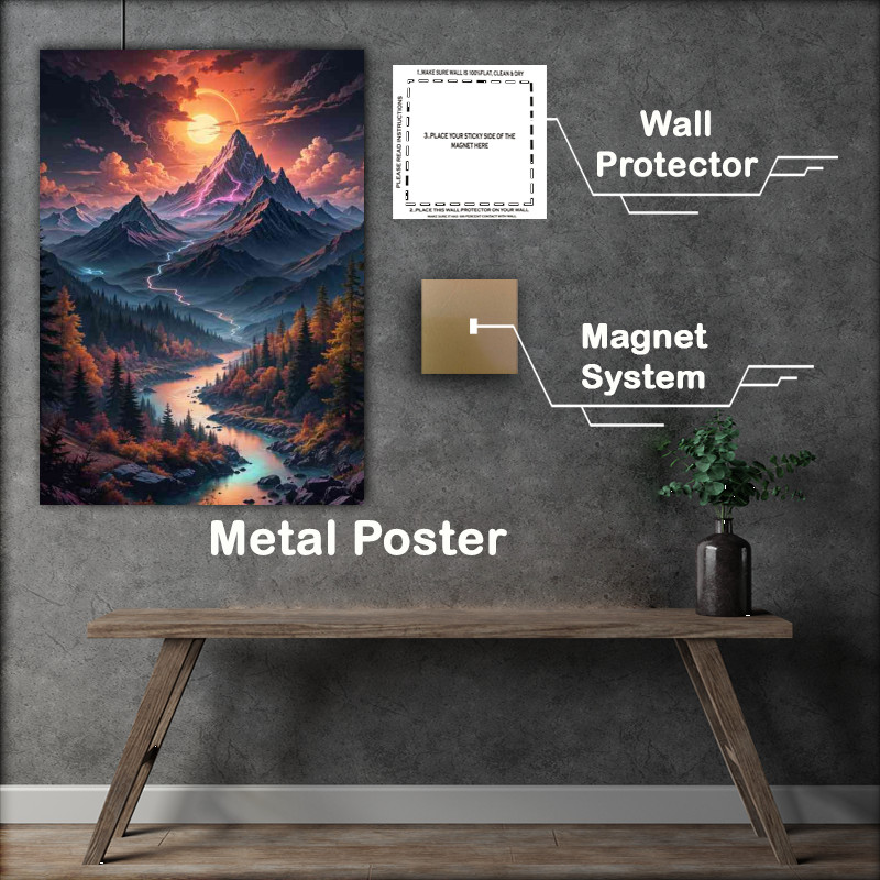 Buy Metal Poster : (Rocky mountains and flowing river)